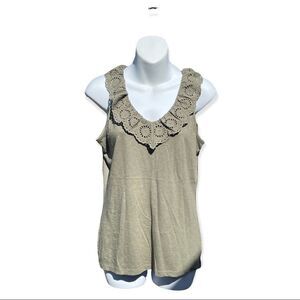 Talbots Cotton Khaki Green Lace V Tank Size XS